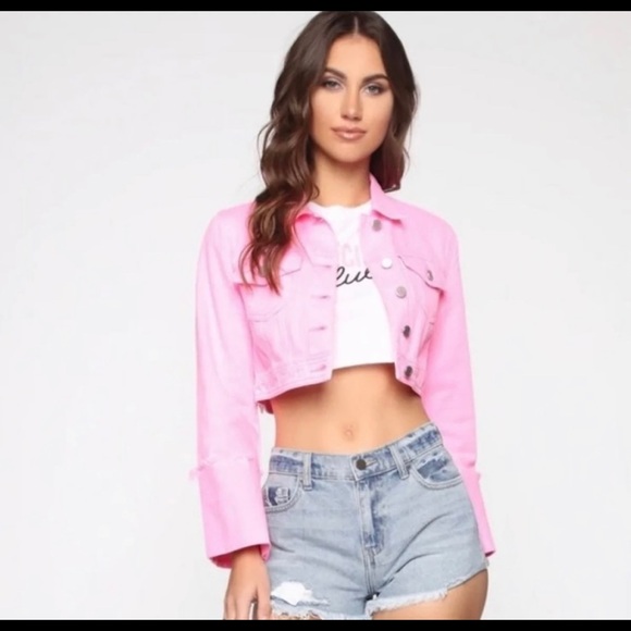 Pink Cropped Denim Jacket - Picture 4 of 5